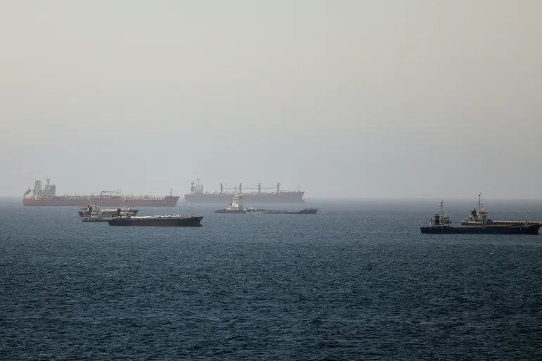 Vessels are seen at sea.